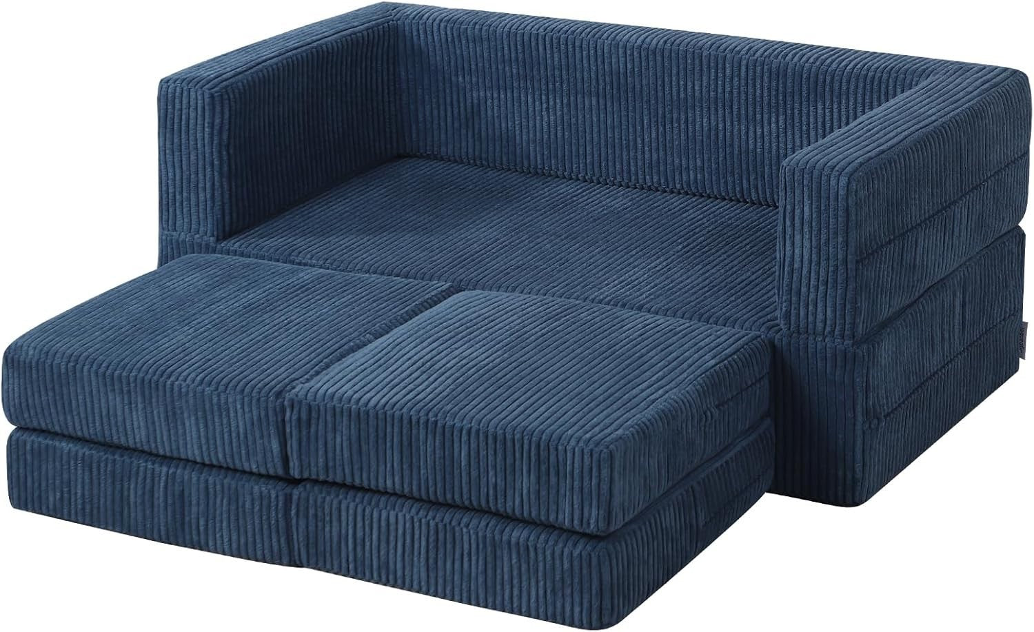 Kids Sofa Bed 2-Seater Foam Couch with Cushions, Versatile Play & Rest Blue