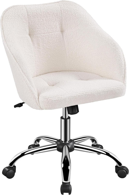 Boucle Office Desk Chair Adjustable Height Swivel Armchair Ivory Home Office Fur