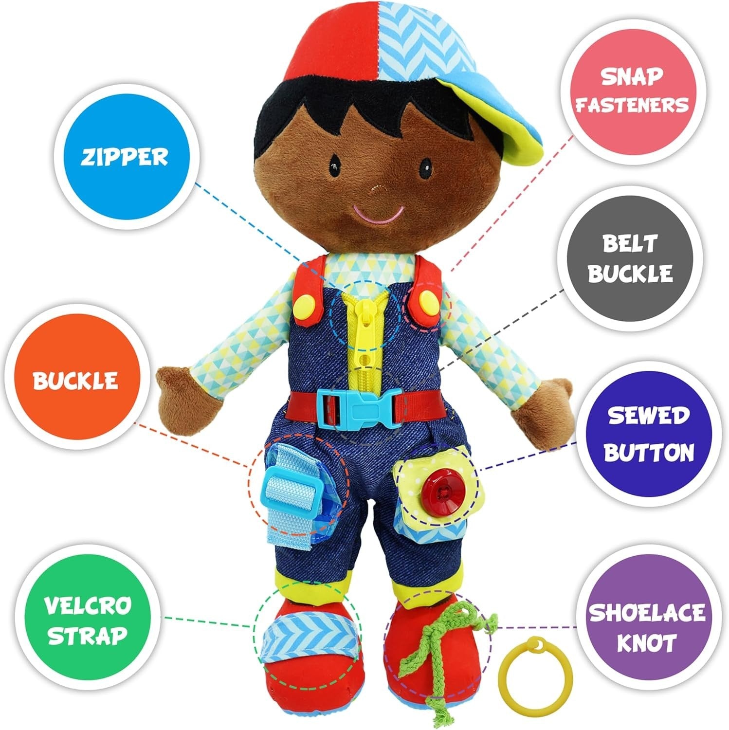 15.5” Montessori Dressing Plush Doll Toddler Buckles Zips Toy