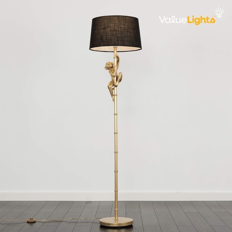 Gold Monkey Floor Lamp Black Shade Tall Statement Standing Light E27 LED