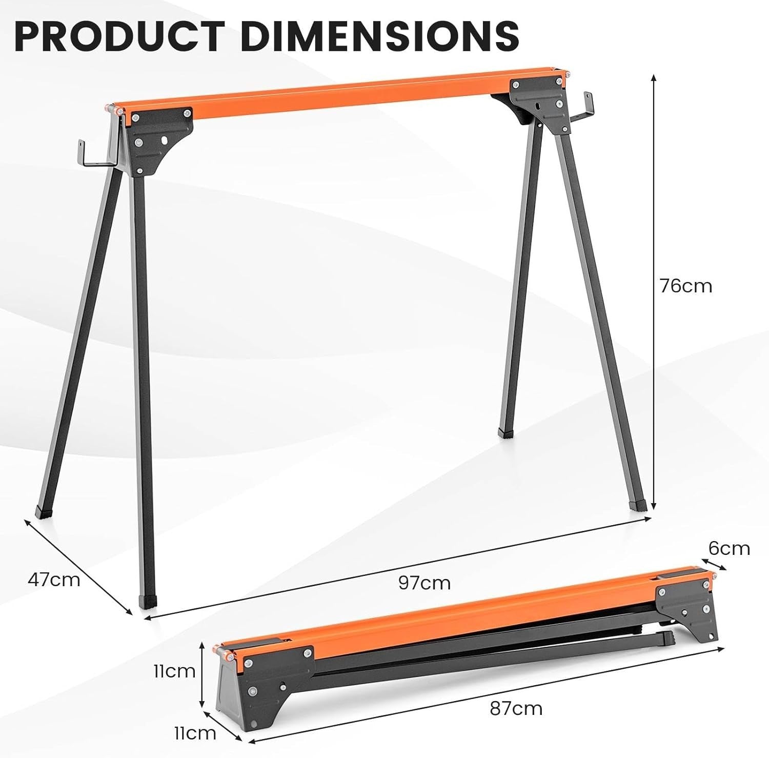 2x Folding Sawhorses 1000kg Heavy Duty Work Trestle with Support Arms