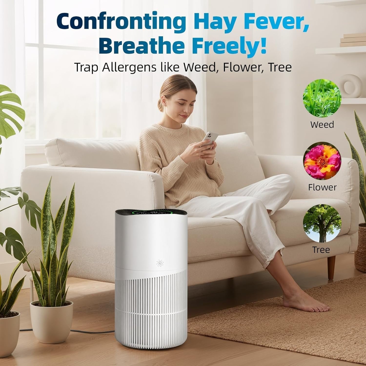 Smart HEPA Air Purifier Large Room 100m² PM2.5 Sensor Alexa Quiet