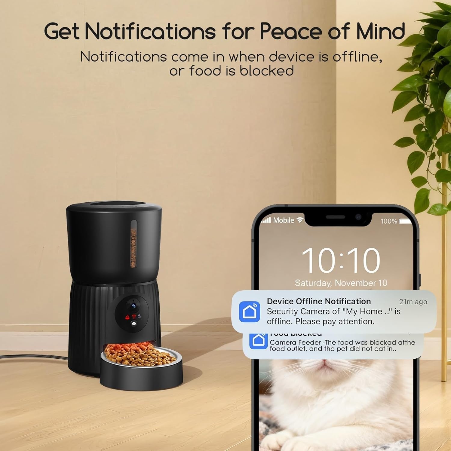Automatic Cat Feeder Camera 1080P HD WiFi App Control 4L Food Dispenser