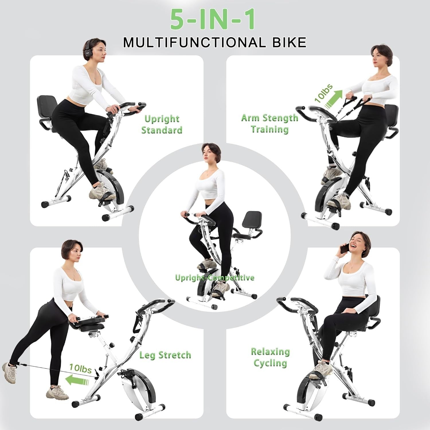 Foldable Magnetic Exercise Bike w/ LCD, Adjustable Seat, Backrest 300lb Capacity
