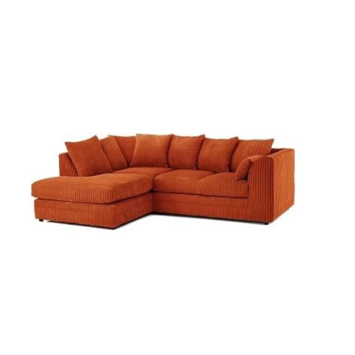 Orange Jumbo Cord Corner Sofa Left Hand L Shape 4 Seater Modern