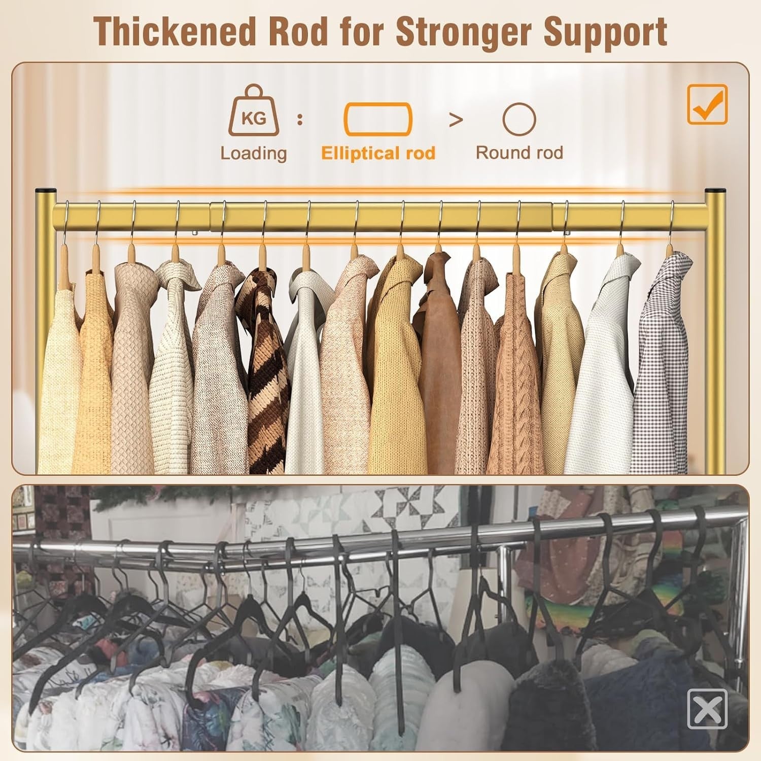 Gold Heavy Duty 180KG Clothes Rail With Wheels Metal Rack
