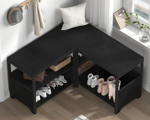 Black Entryway Storage Bench 145cm Shoe Rack Hallway Living Room Seat