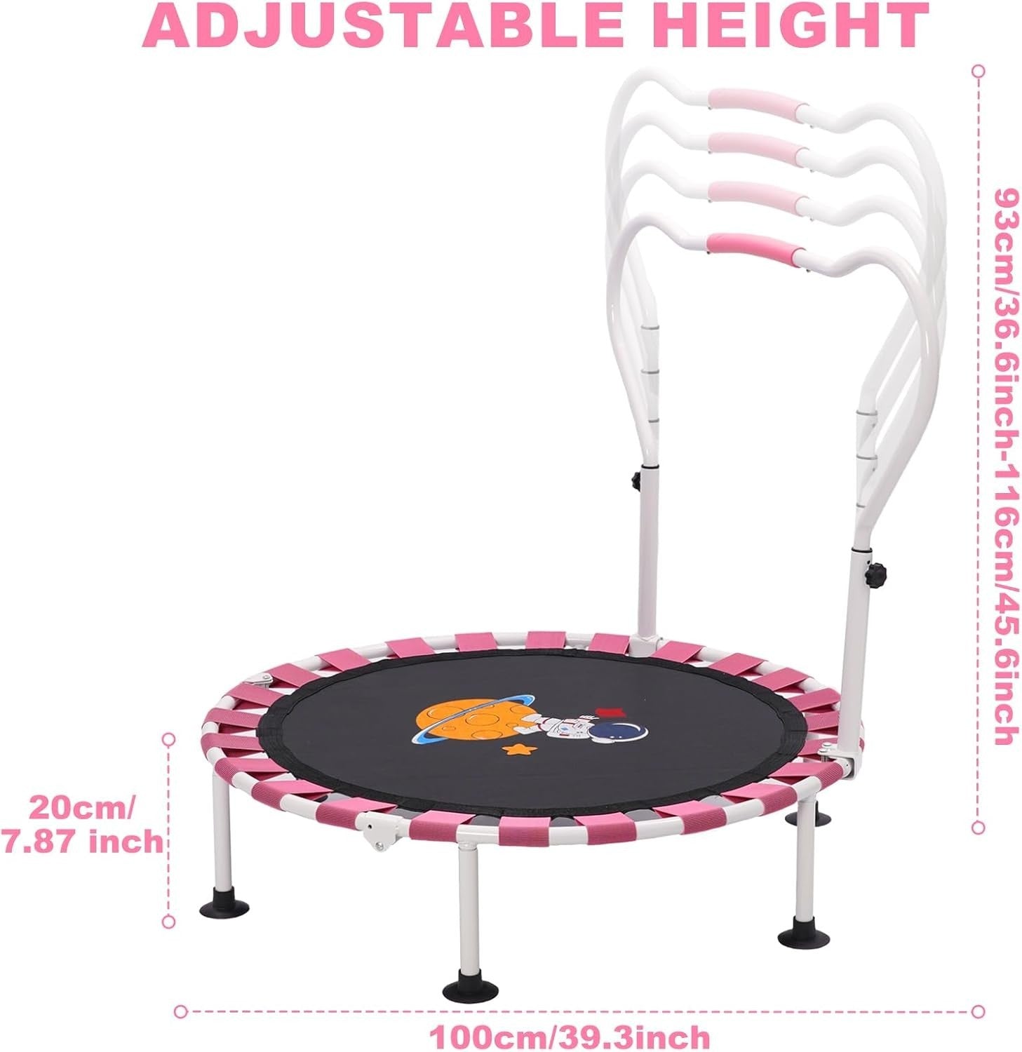 39in Toddler Trampoline Height Adjustable Foldable Kids Indoor Pink