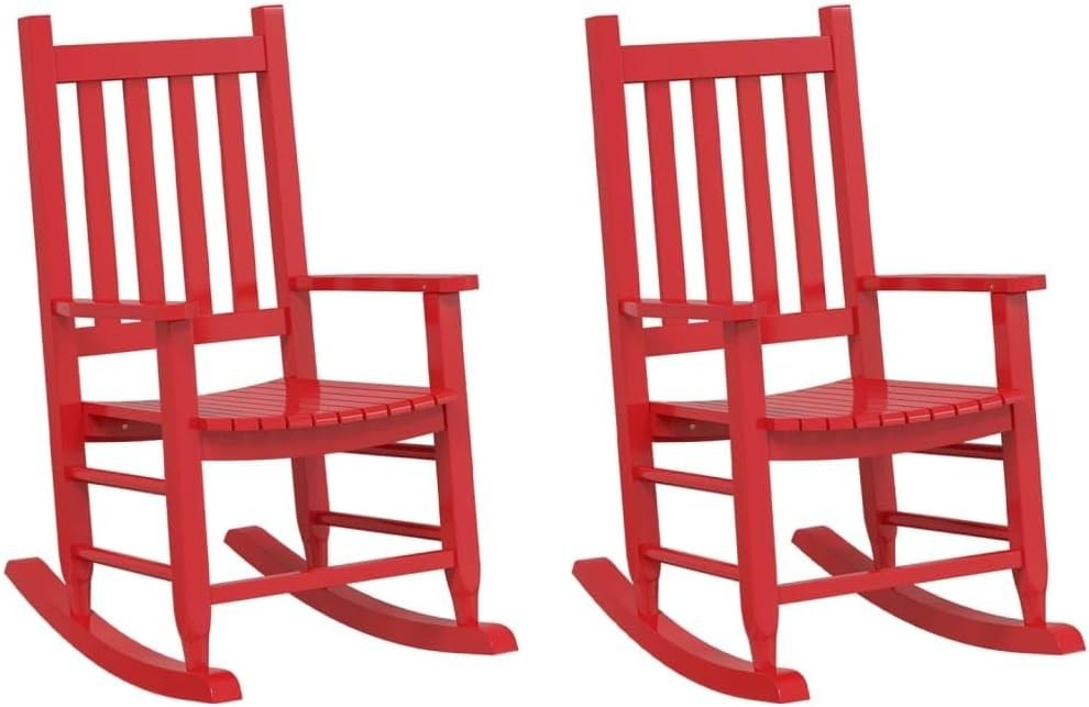 Red Wooden Rocking Chairs for Kids – Safe, Durable, Indoor/Outdoor Use, 2 Pack