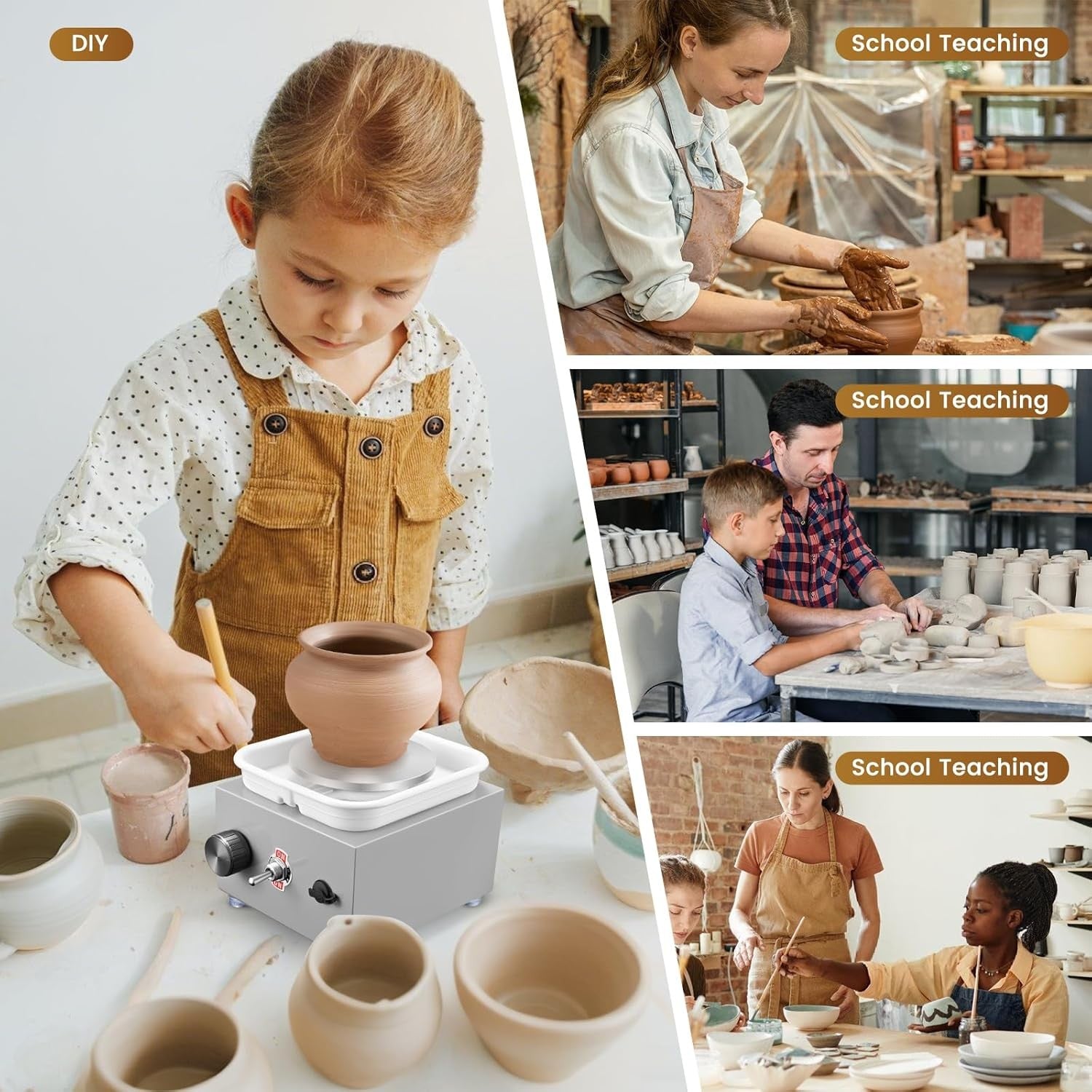 Mini Pottery Wheel Adjustable Speed Electric Ceramic Craft Kit Kids Adults