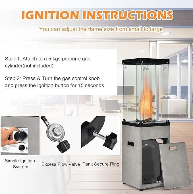 Outdoor Gas Patio Heater 41,000 BTU Adjustable Flame Waterproof Cover