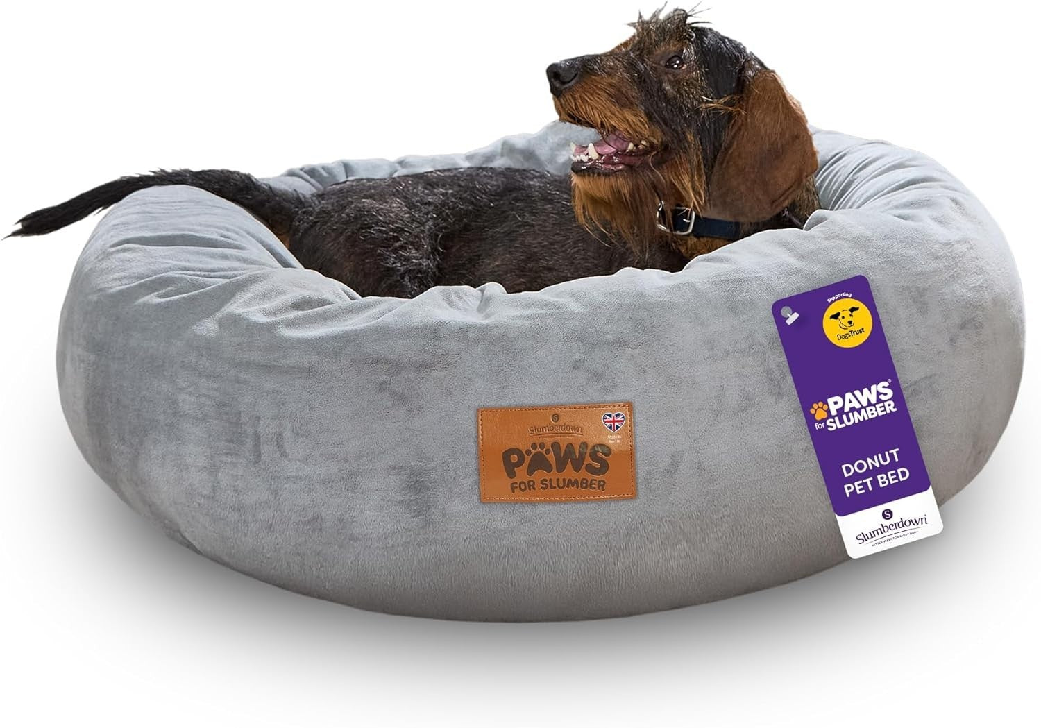 Large Calming Donut Dog Bed 75cm Washable Non Slip Grey