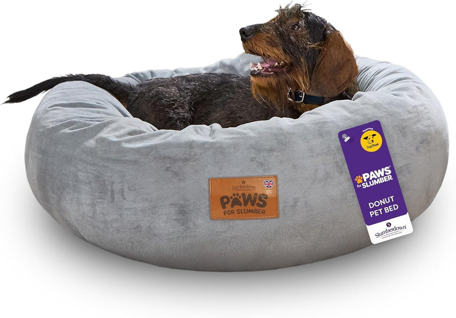 Large Calming Donut Dog Bed 75cm Washable Non Slip Grey