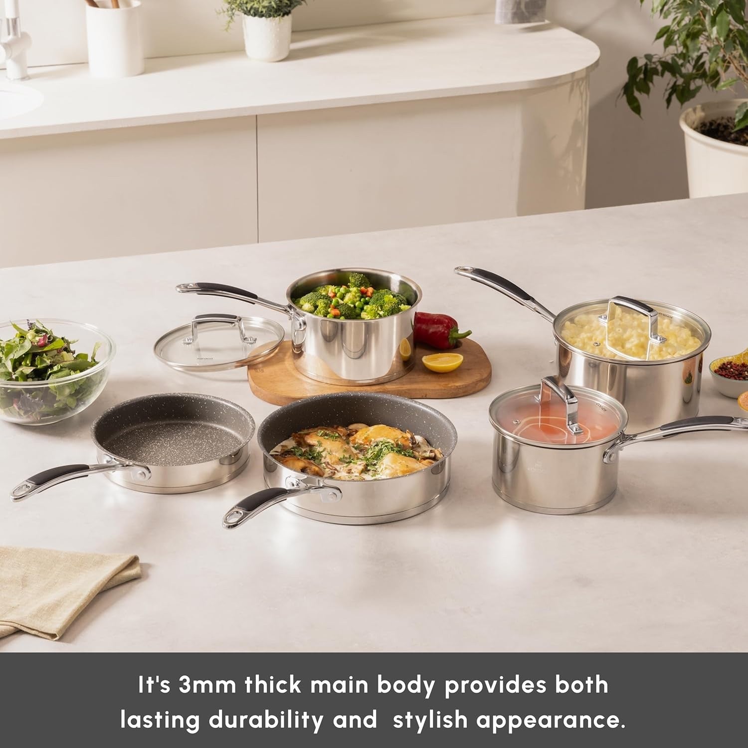 8pcs Stainless Steel Induction Cookware Set Non Stick Dishwasher Oven Safe