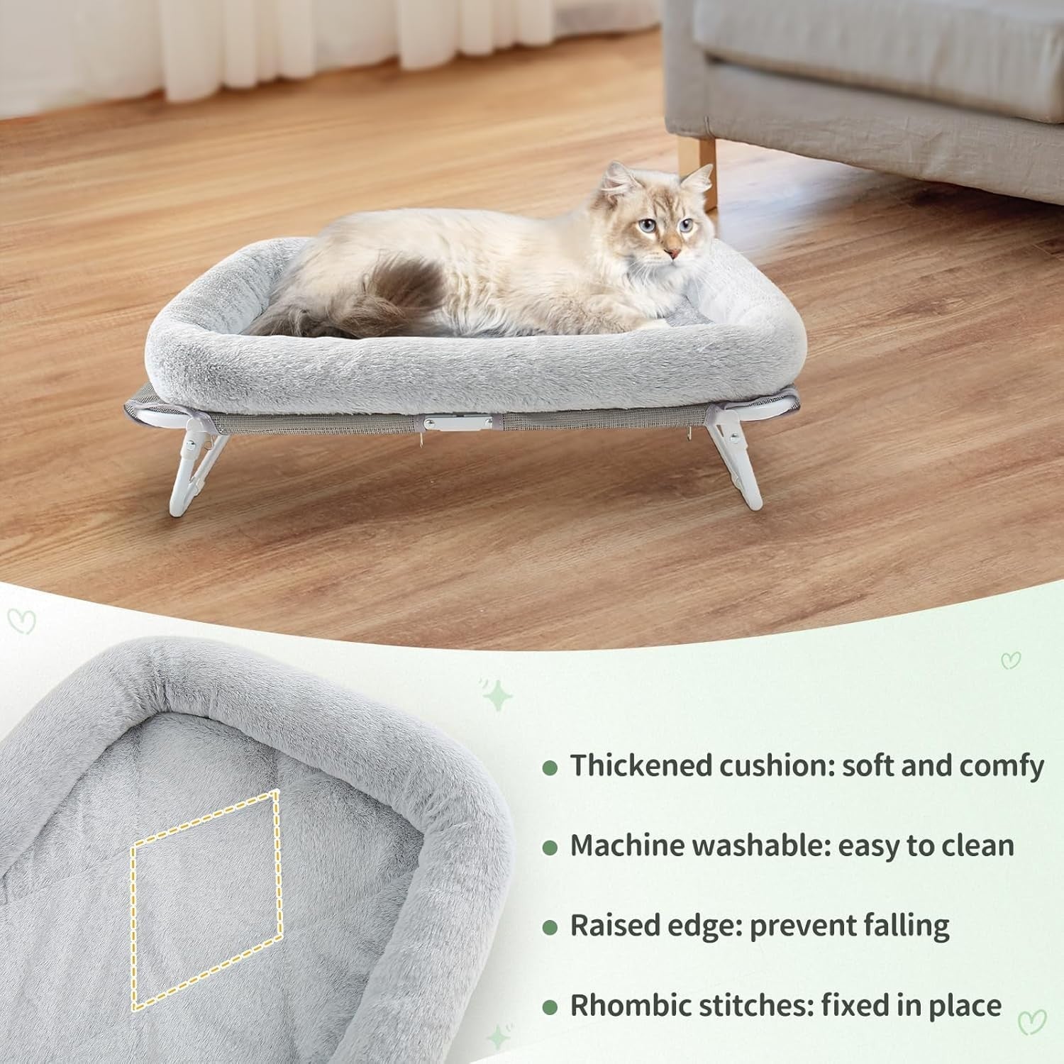 Raised Cat Bed Foldable Pet Hammock Elevated Kitten Puppy Cot Washable