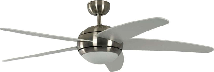 Pepeo Melton 52" Ceiling Fan with Light & Remote, Nickel, White Blades