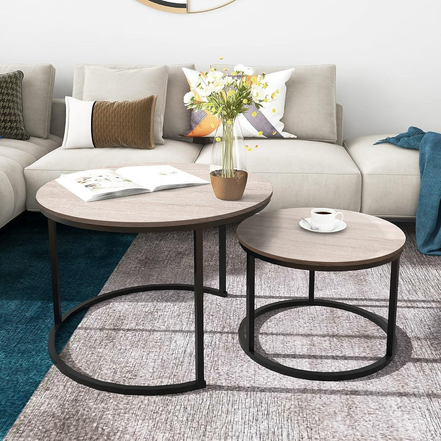 Nesting Coffee Table Set Wood Round Storage Side End Tables for Living Room