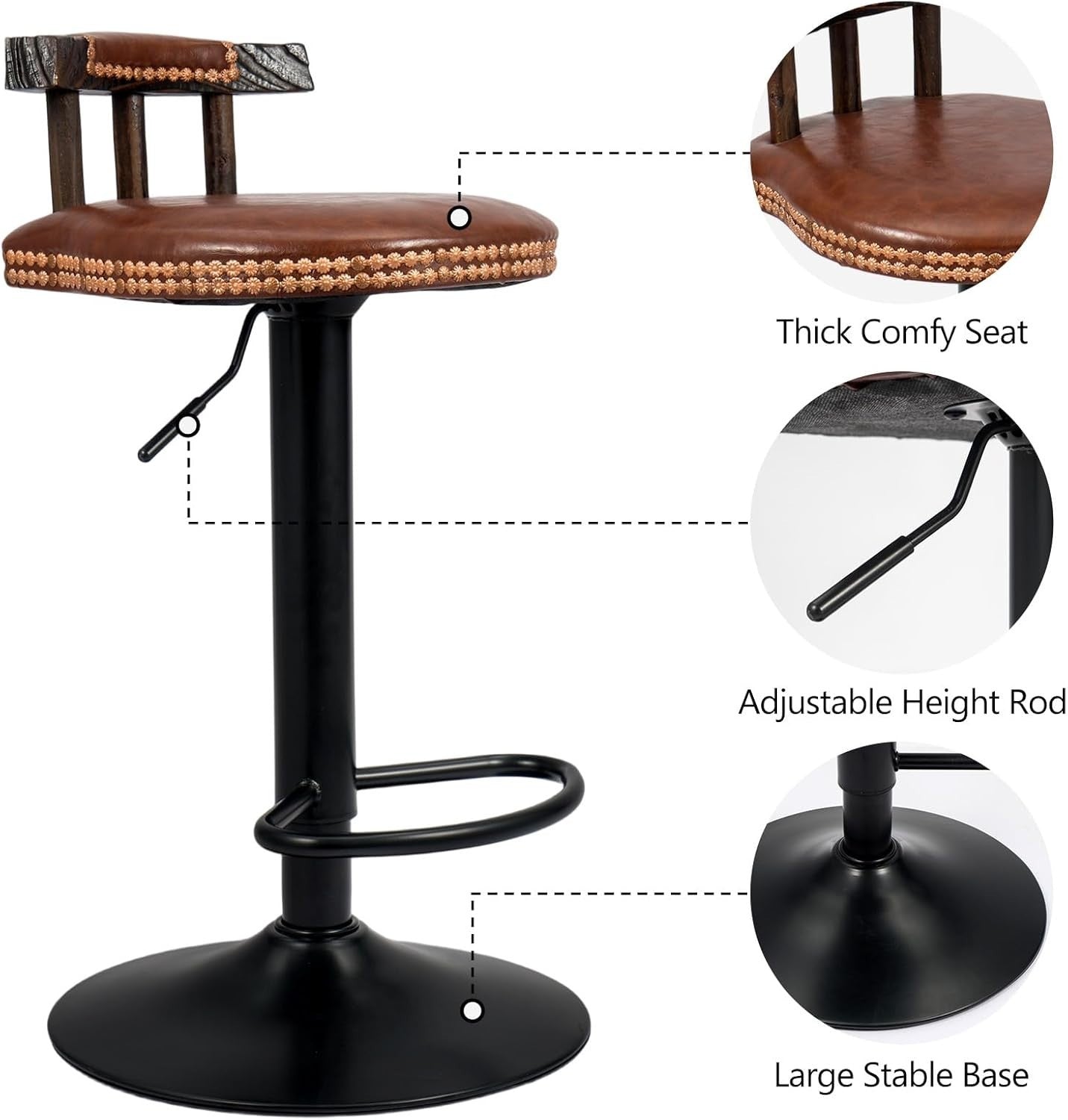 Retro Adjustable Swivel Bar Stool – Light Brown Kitchen Counter Chair