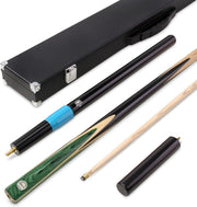 57in Ash Snooker Pool Cue 2 Piece 9.5mm Tip Green Case Extensions