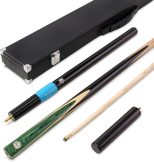 57in Ash Snooker Pool Cue 2 Piece 9.5mm Tip Green Case Extensions