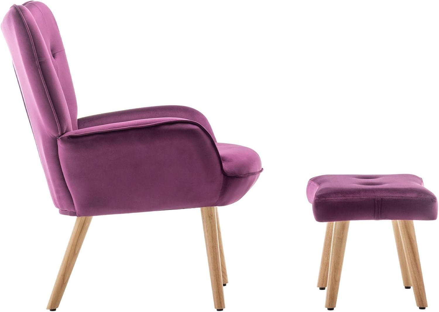 Purple Velvet Armchair with Footstool, Comfy Reading Lounge Chair Set