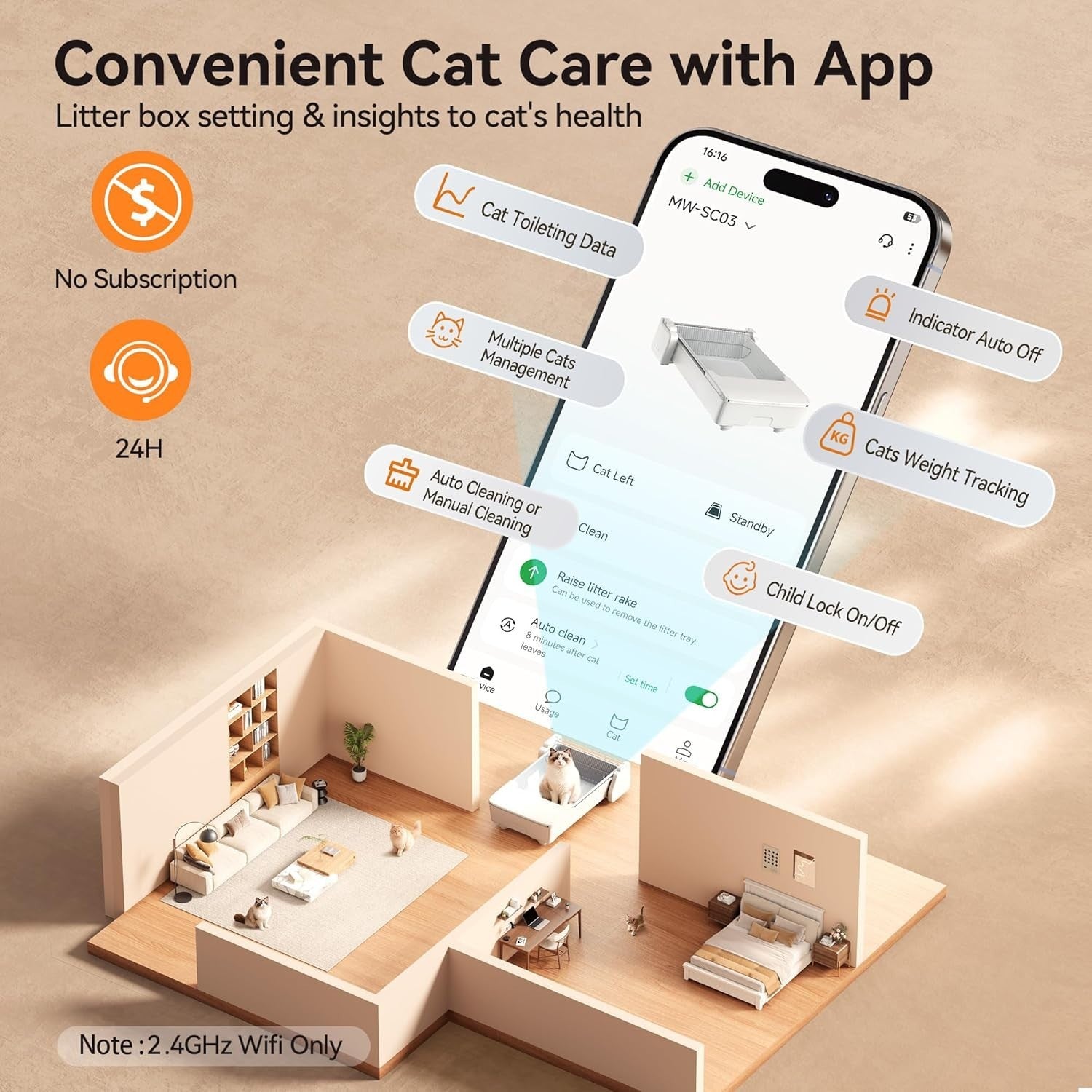 Self Cleaning Cat Litter Box App Control Open Top Auto Odor Control