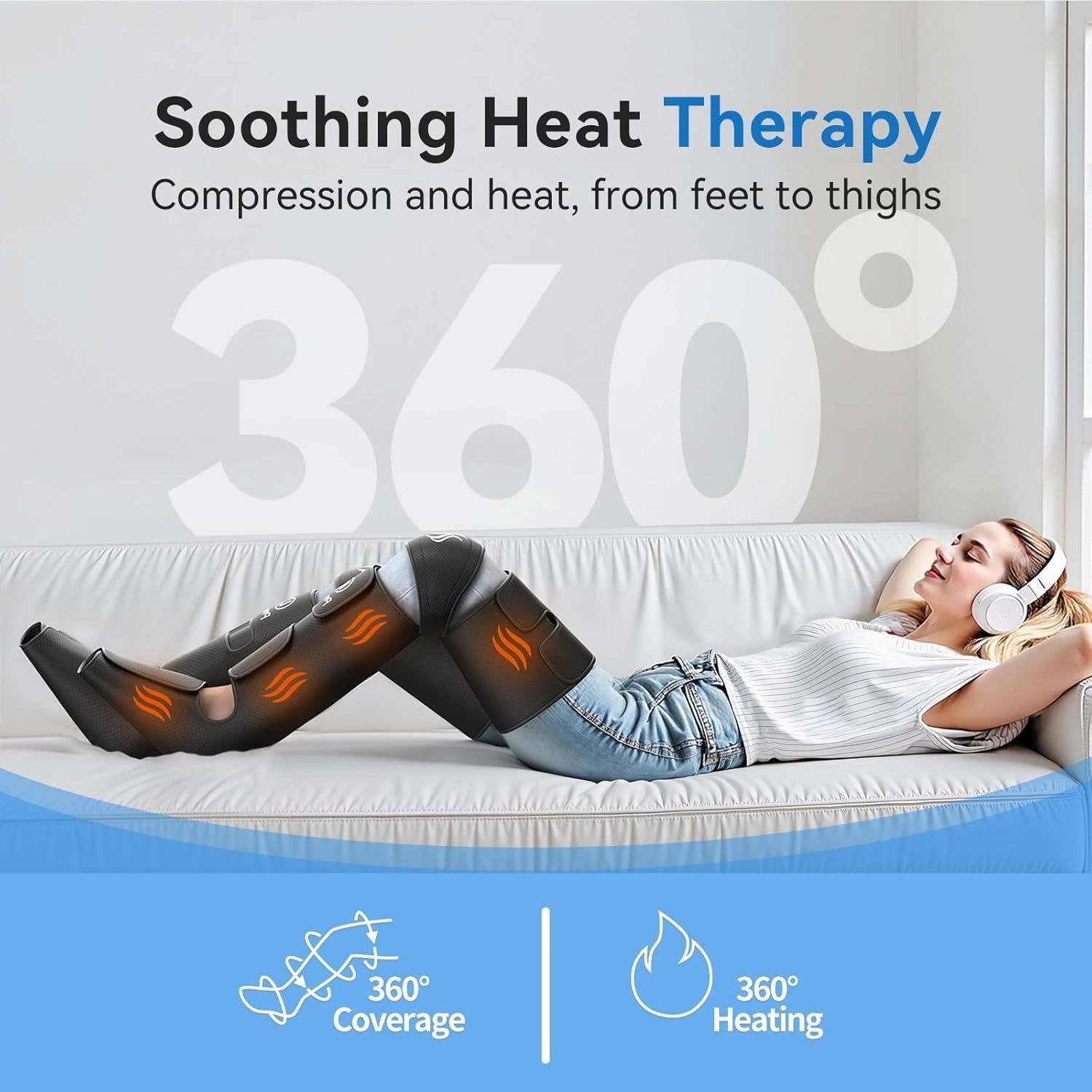 Air Compression Leg Massager with Heat for Pain Relief, Swollen Legs & Circulati