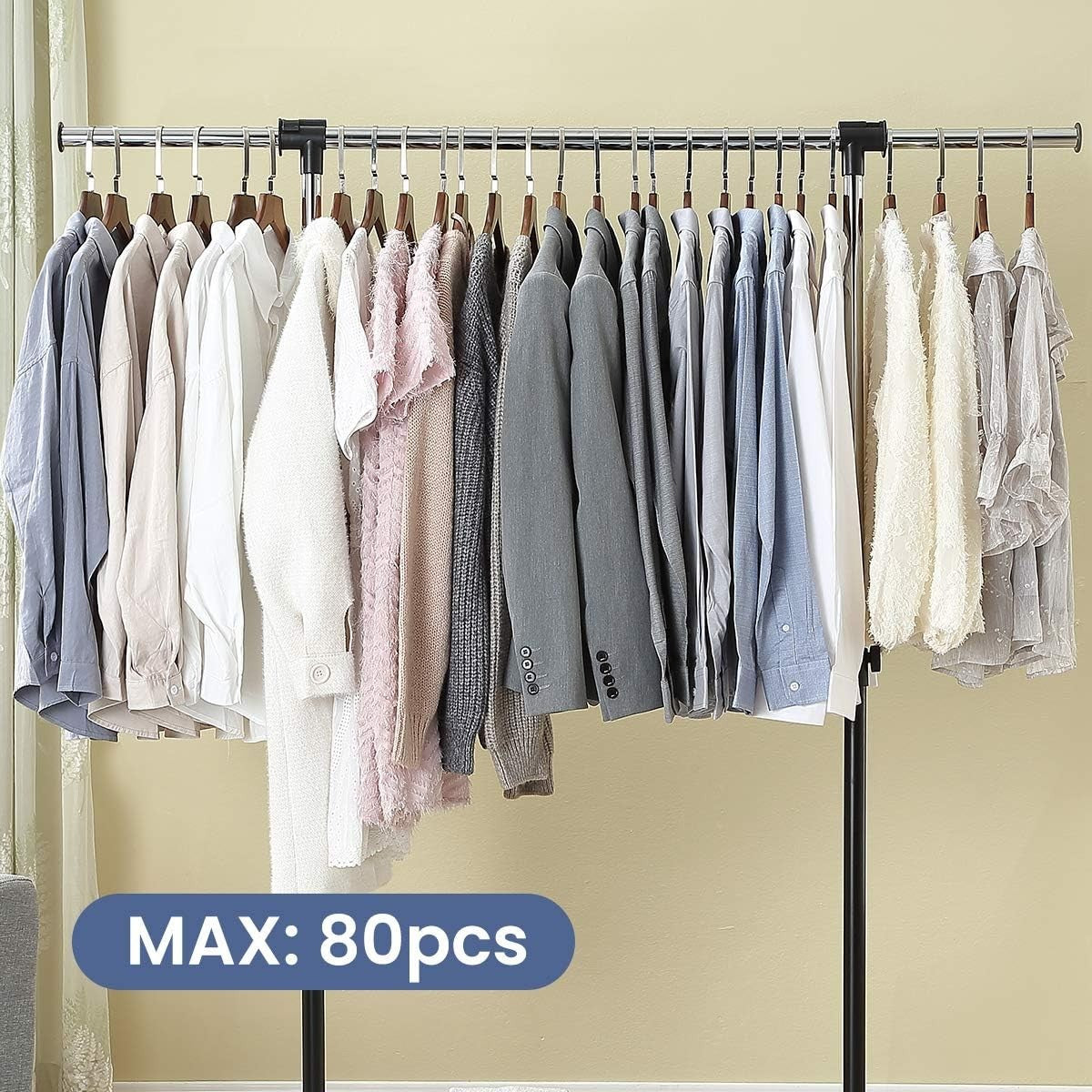 Heavy Duty Adjustable Clothes Rail with Wheels & Shelf – Chrome
