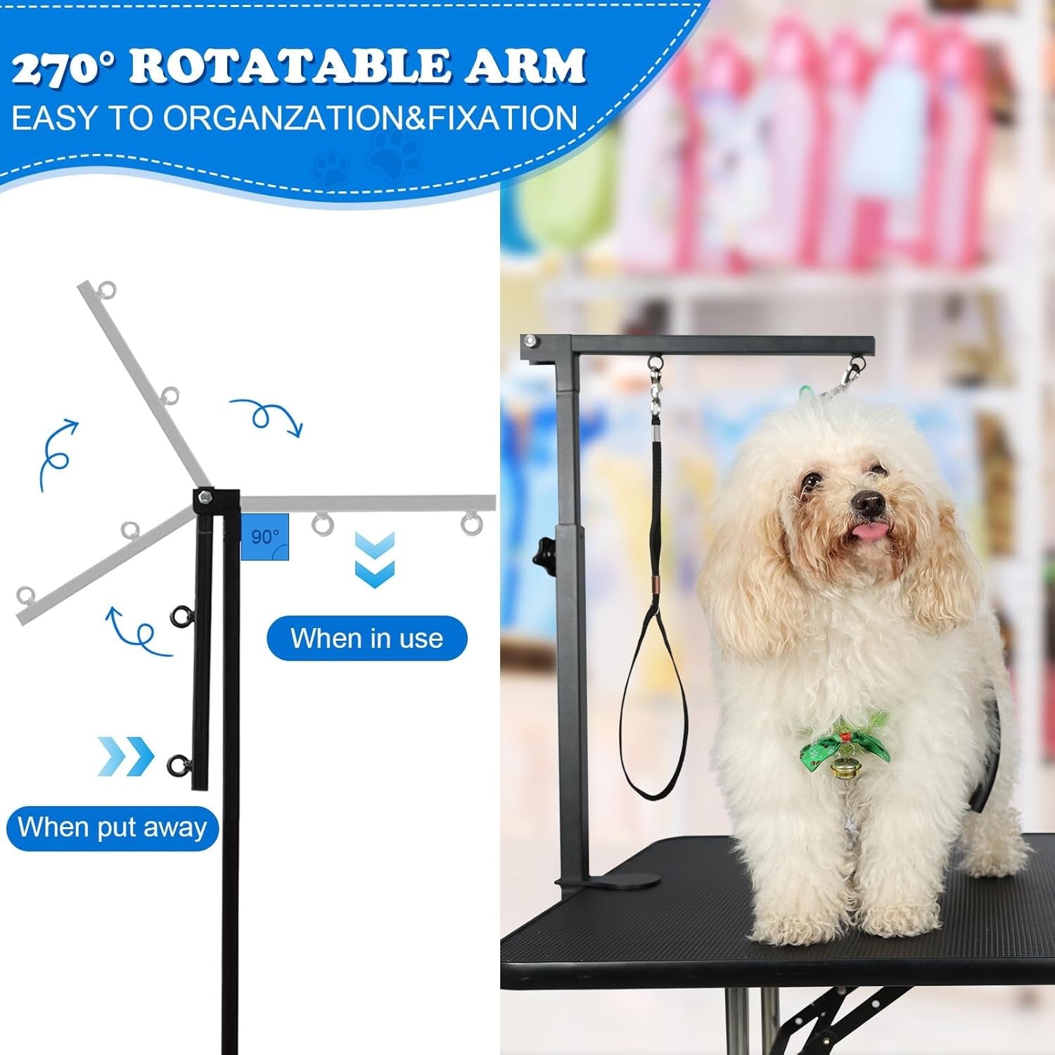 Dog Grooming Table Arm Clamp Adjustable Folding with Safety Noose for Small Dogs