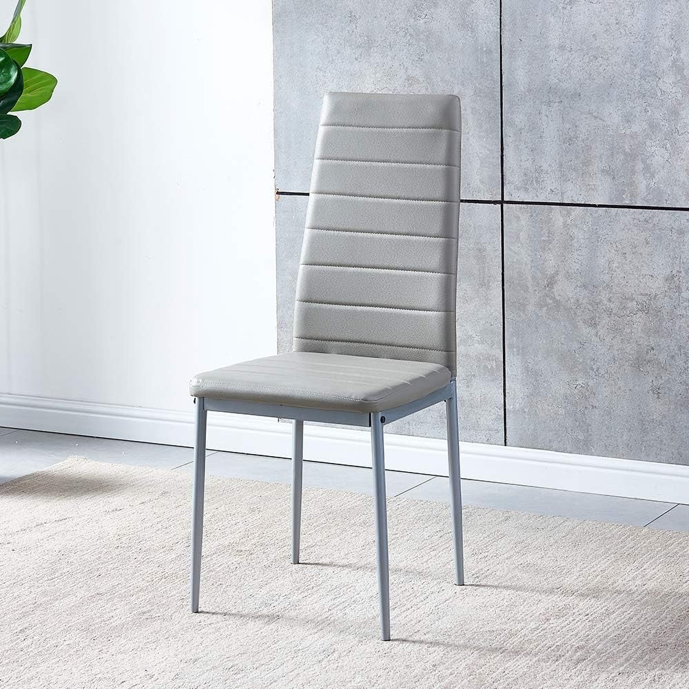 Modern Dining Table Set with 4 Grey Leather Chairs | Small Space Ready