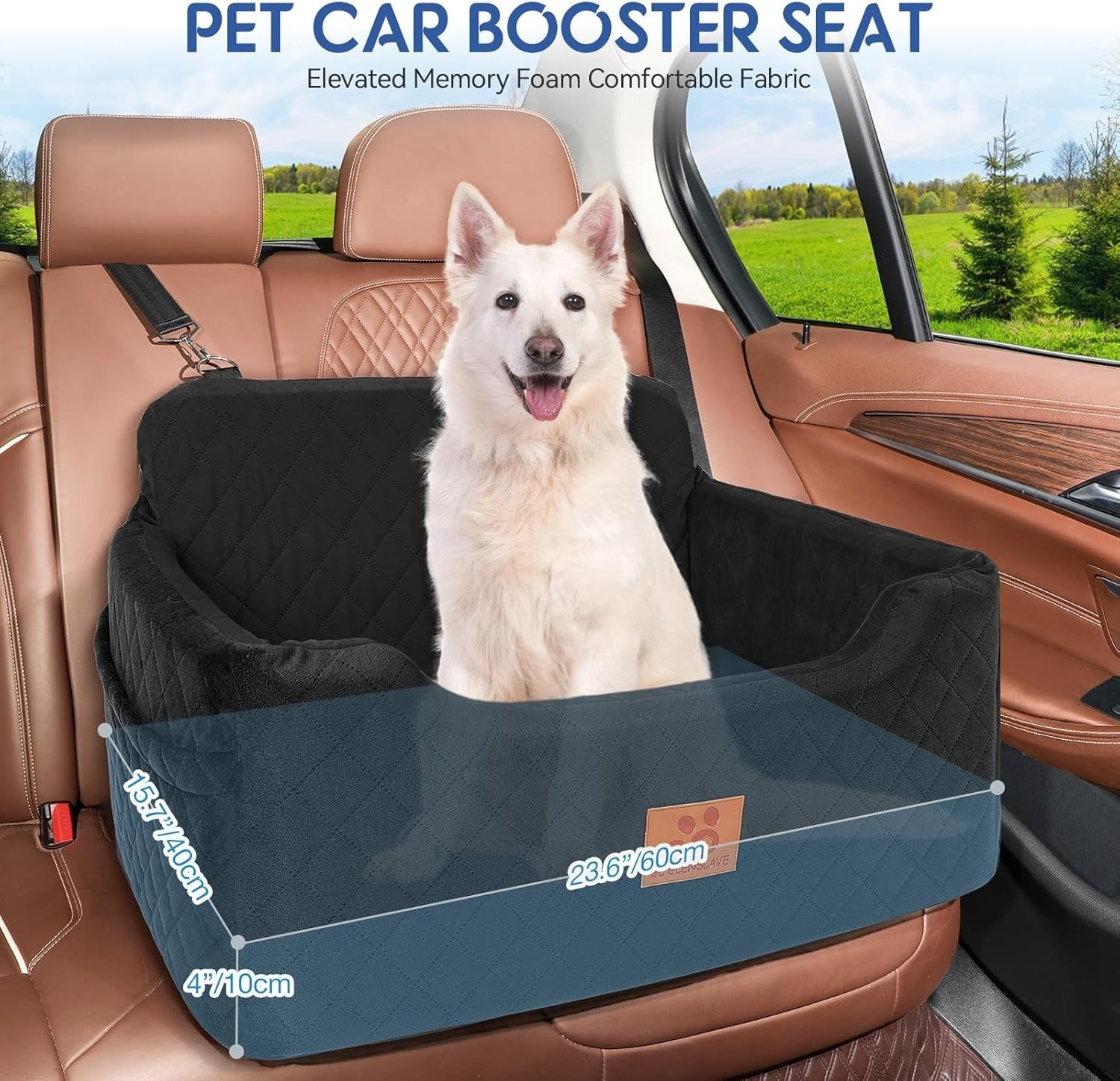 Large Dog Booster Car Seat Memory Foam Travel Bed Washable Black 50lb