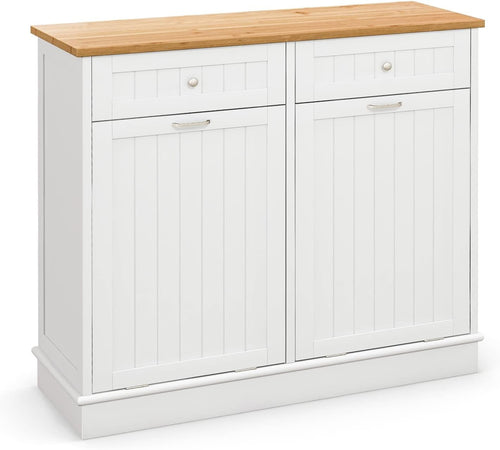 100L Tilt-Out Laundry Cabinet with Drawers & Bamboo Top – Freestanding Sideboard