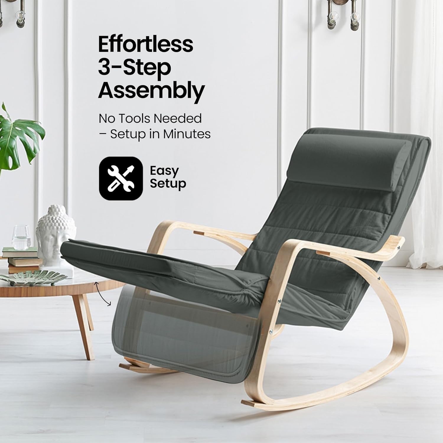 Silent Rocking Nursery Chair with Footrest | Bentwood Frame | Cushioned Comfort