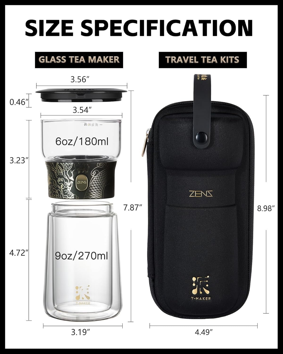 One Touch Tea Maker 270ml Glass Infuser Set with Cup & Carry Case