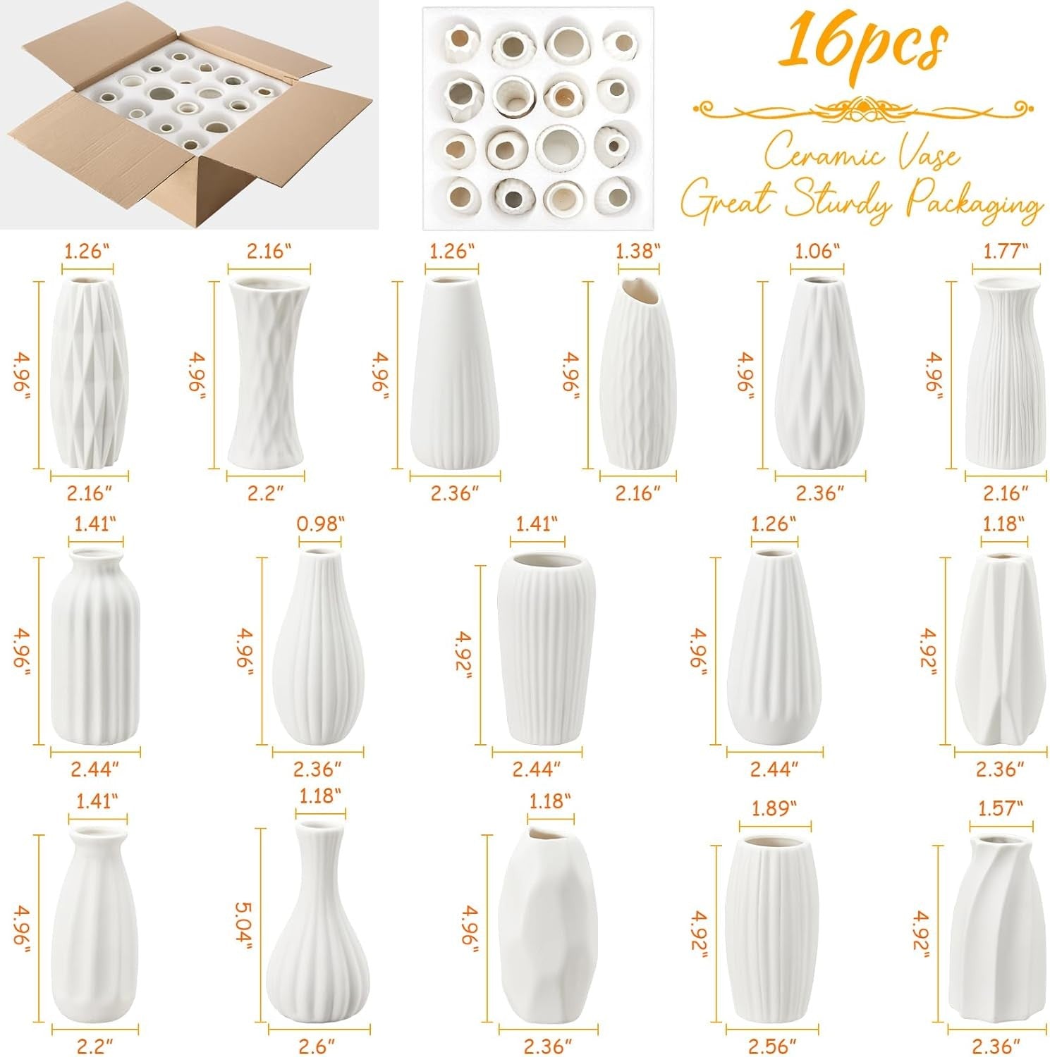 16pcs White Ceramic Bud Vase Set Wedding Table Centrepiece Home Decor