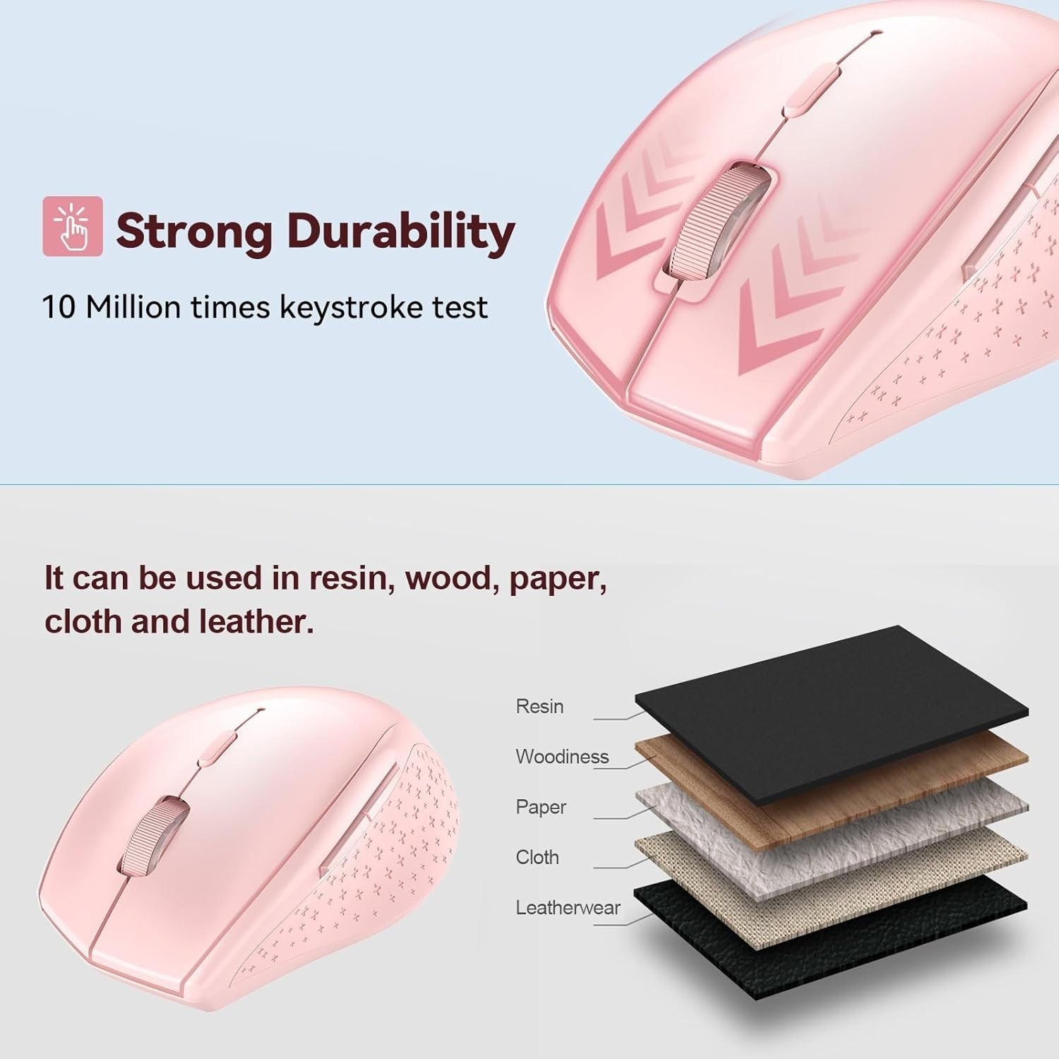 Wireless Bluetooth Mouse 4800DPI Silent Ergonomic Long Battery Pink