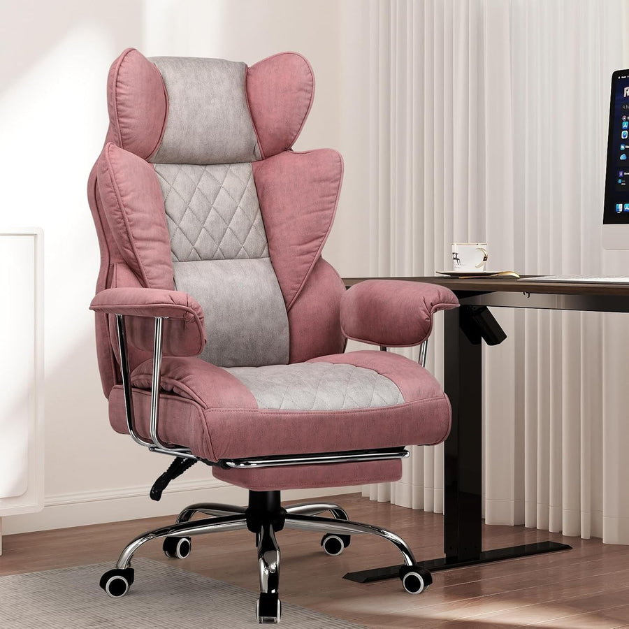 Pink Gaming Chair Ergonomic Adjustable Reclining PC Office Desk Chair