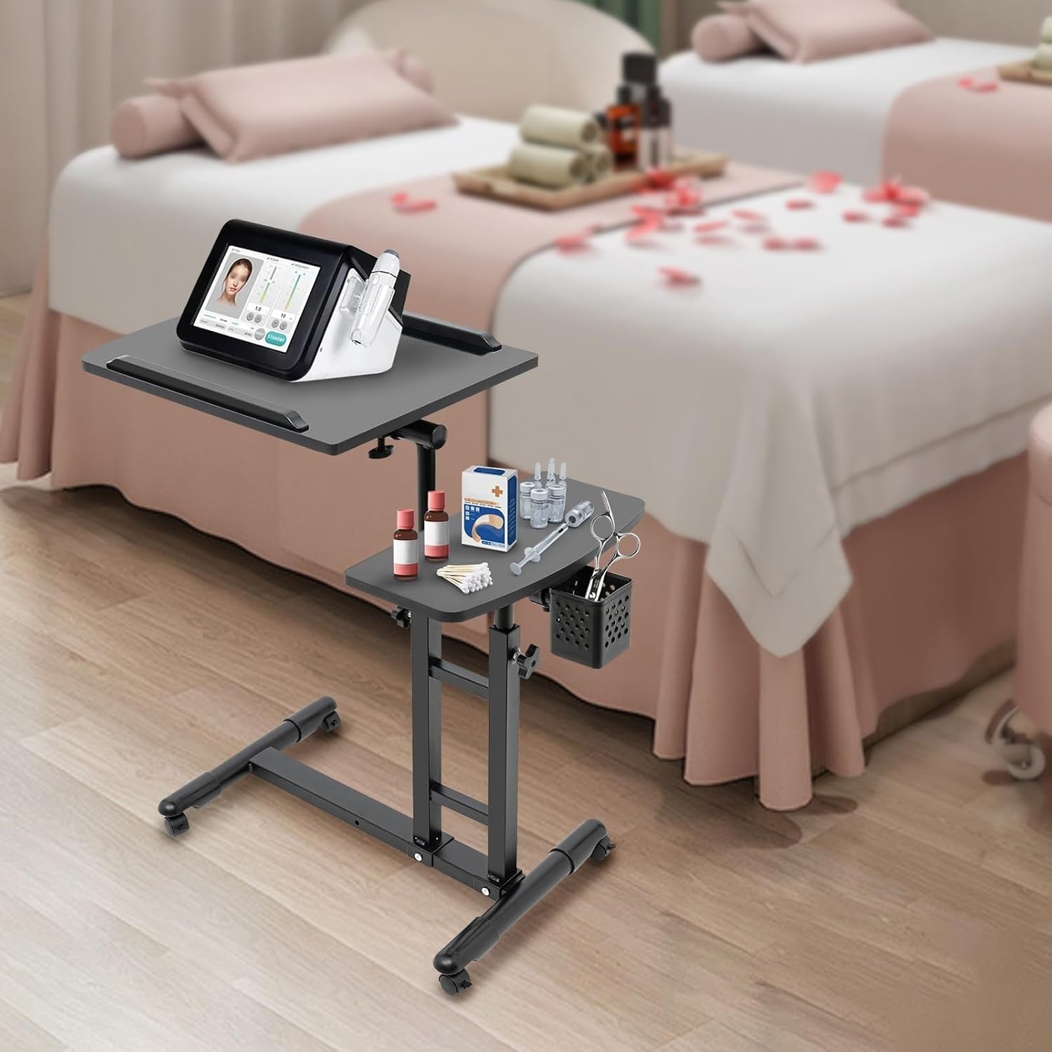 Professional Tattoo Workstation Rolling Tray Table Adjustable Double Tier