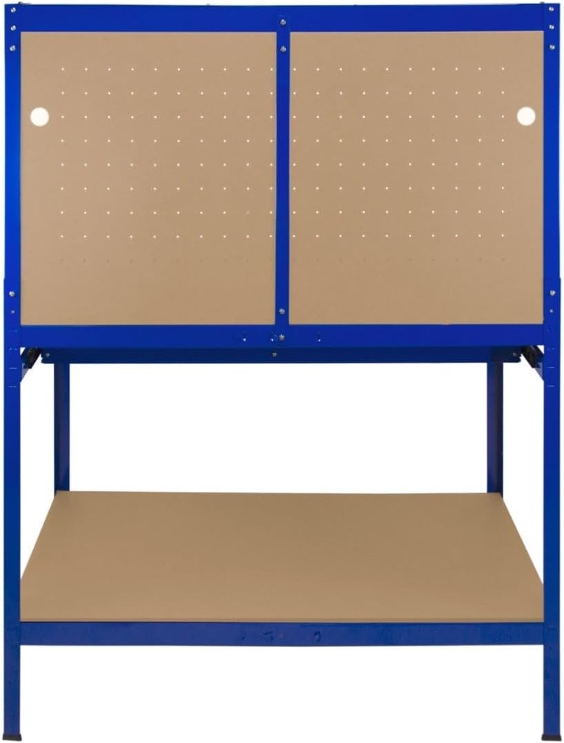 Blue Garage Workbench Steel Pegboard Drawer LED Light 370kg Tool Station