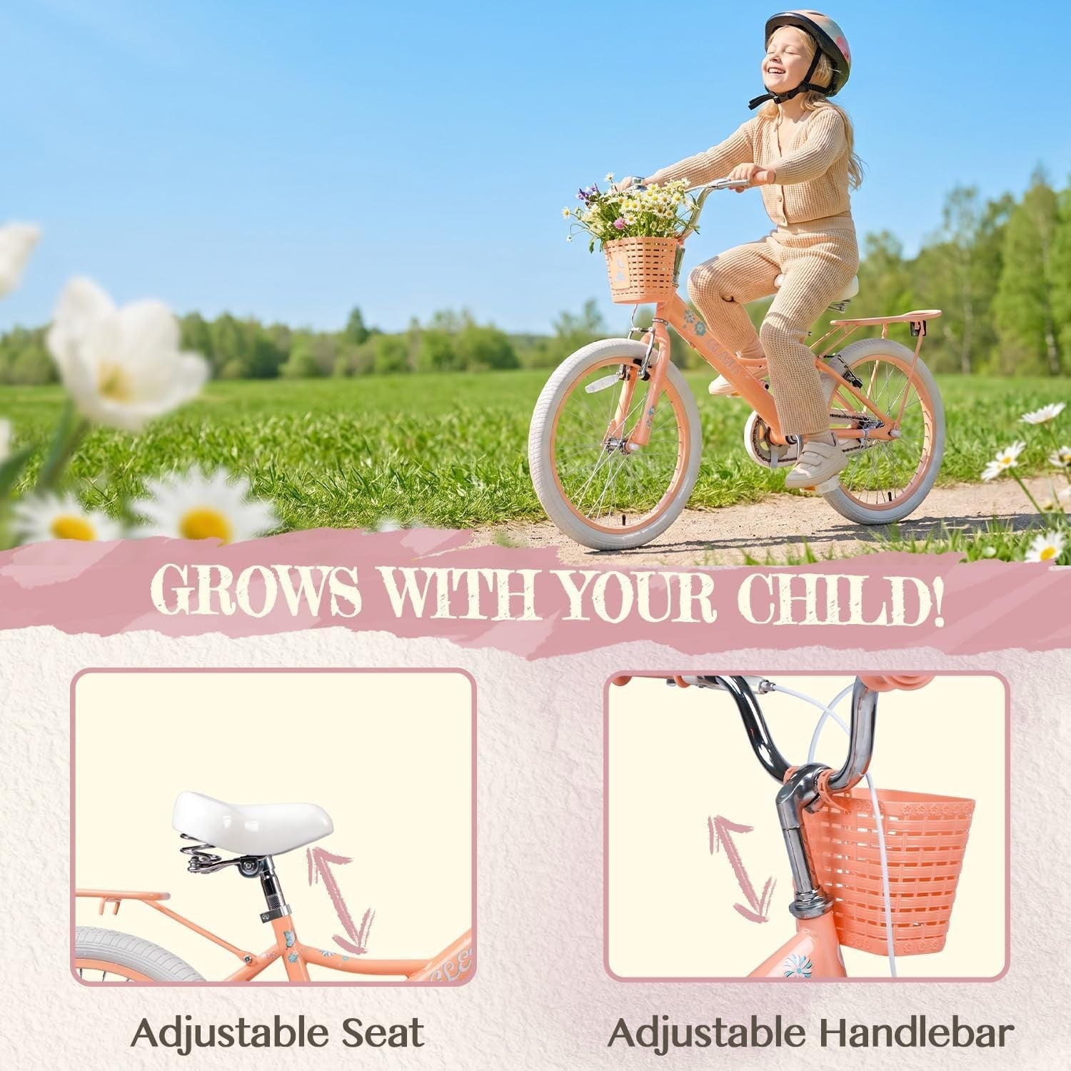 20 Inch Girls Kids Bike Bicycle Basket Rear Rack Kickstand Age 7-13