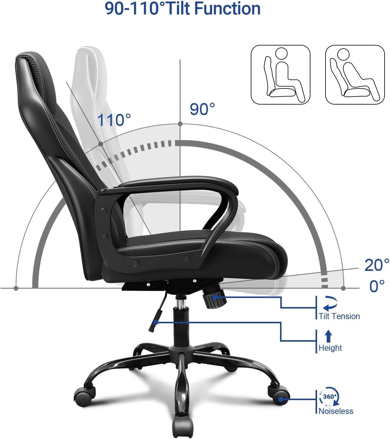 Ergonomic Racing Gaming Desk Chair Swivel Black Faux Leather Adjustable PC Offic