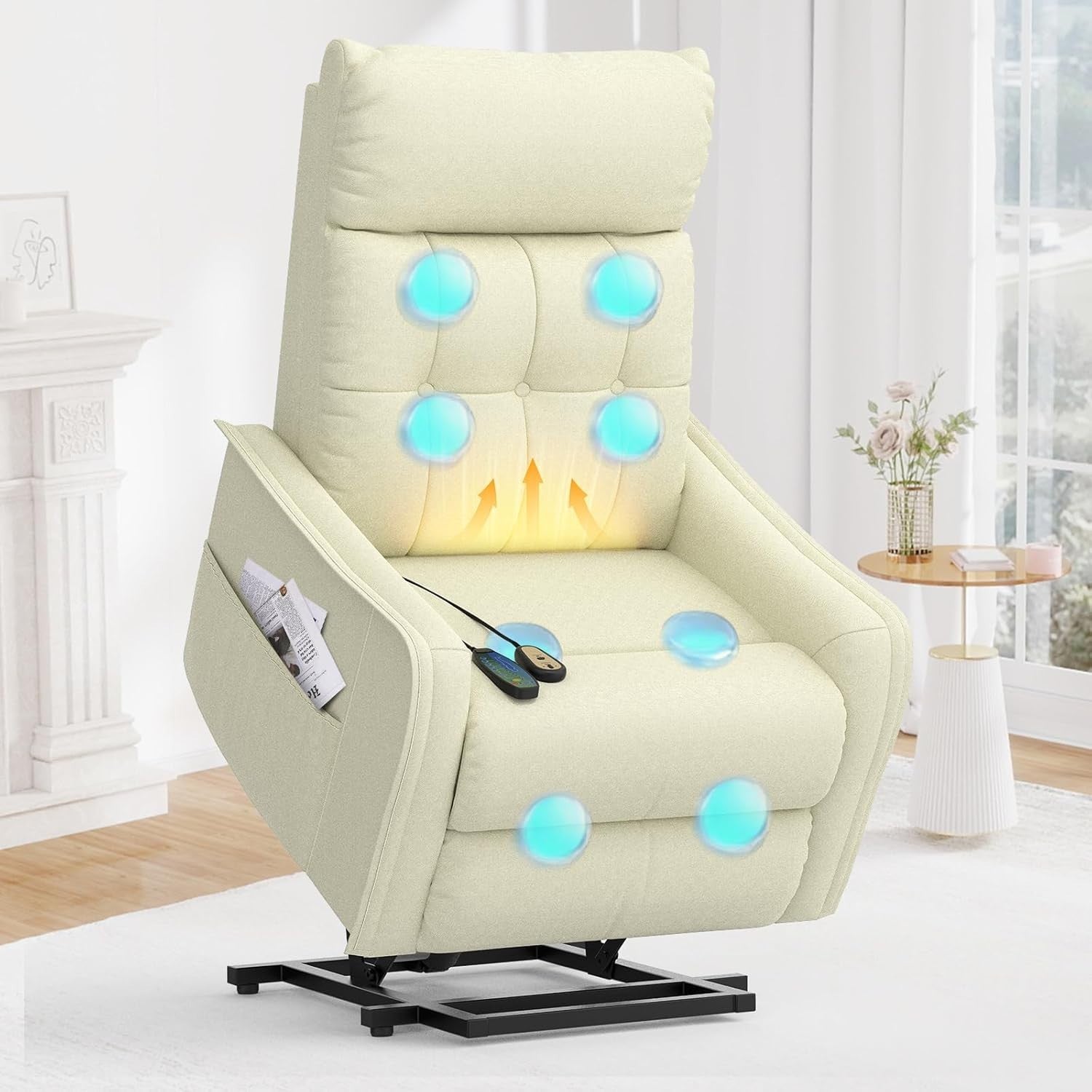 Beige Power Lift Recliner Chair Elderly Massage Heat Faux Leather Footrest