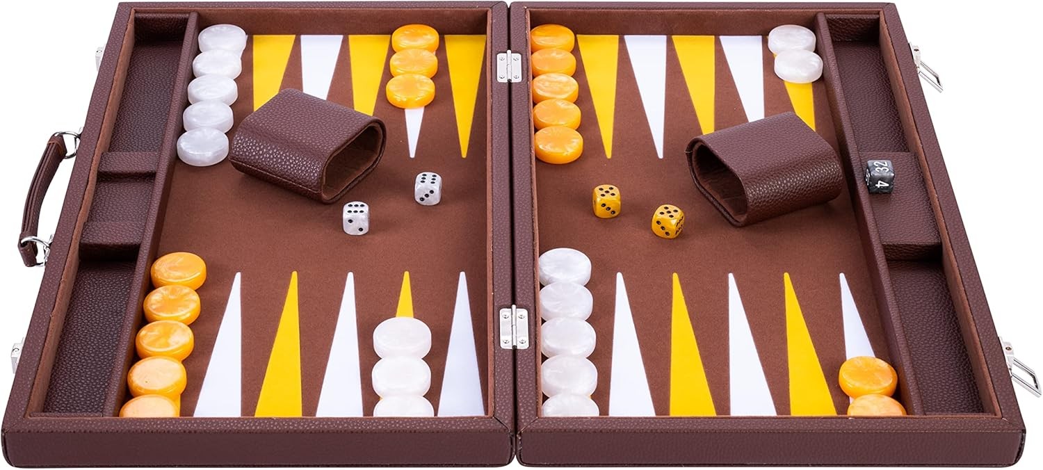 Luxury Backgammon Set 18in Faux Leather Case Large Strategy Board Game