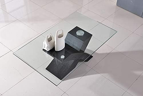 Modern Glass & Black Wood Coffee Table 135x80cm X-Base Stylish Living Room