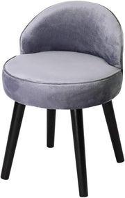 Light Grey Velvet Low Back Ottoman Dressing Table Stool with Wooden Legs