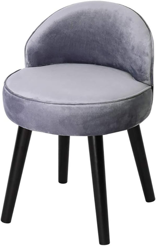 Light Grey Velvet Low Back Ottoman Dressing Table Stool with Wooden Legs