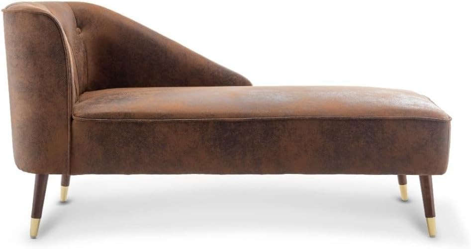 Brown Faux Leather Tufted Chaise Lounge Right Arm Small Sofa Bench 160cm