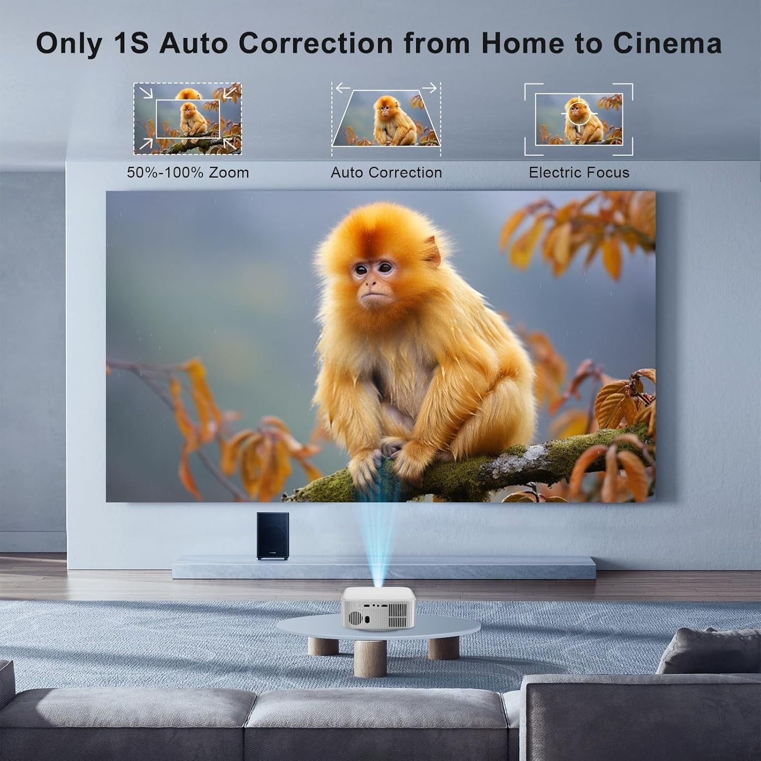 4K Smart Projector Android 13 1080P 800 ANSI WiFi 6 Auto Focus