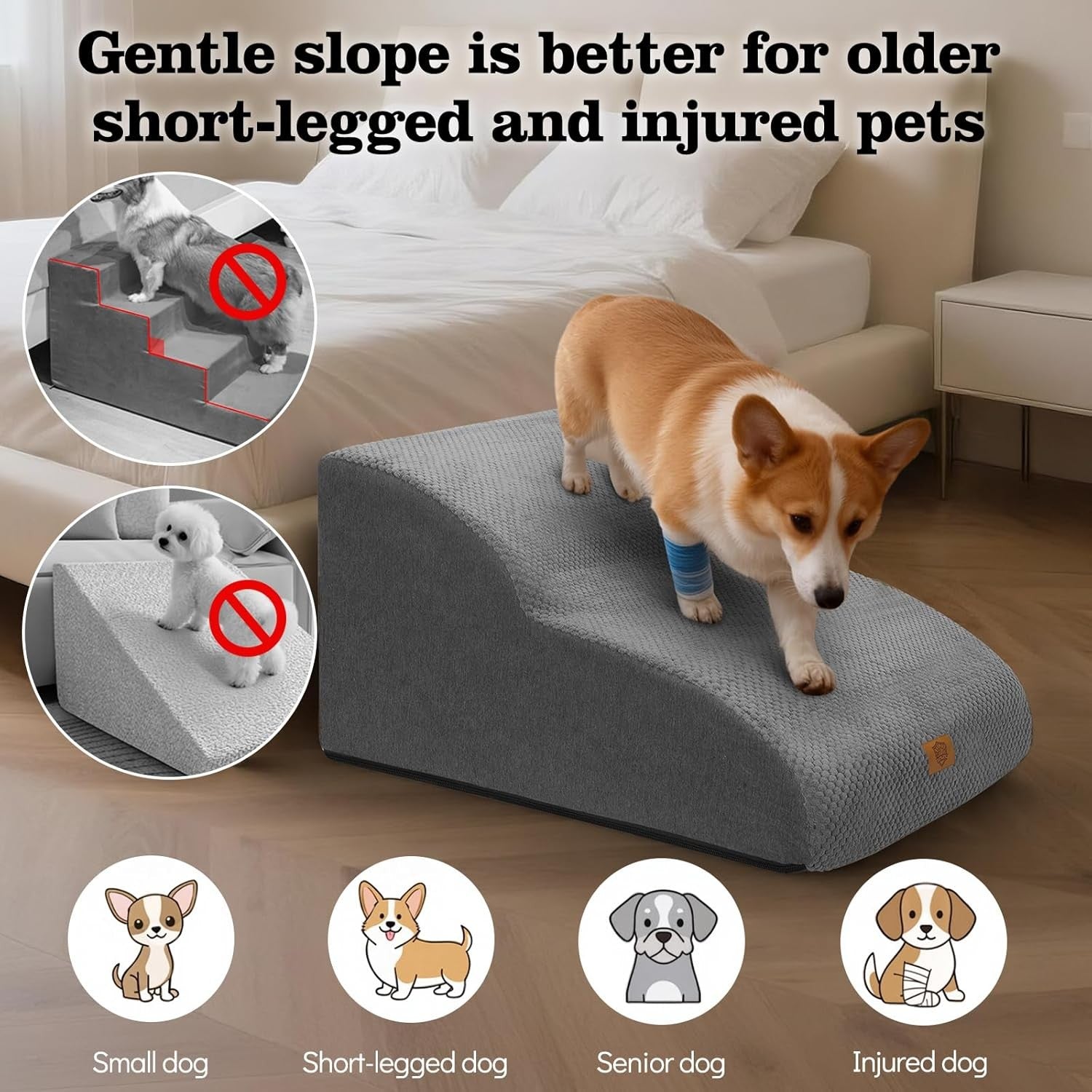 Dog Ramp 2 Step Waterproof Non Slip Pet Stairs 55x40x30cm Grey
