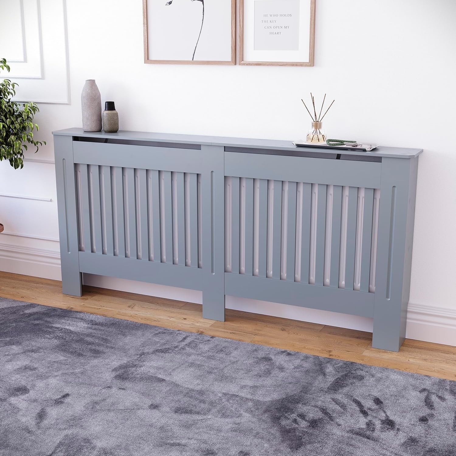 Extra Large Grey Radiator Cover | Modern MDF Slatted Heating Cabinet Cover